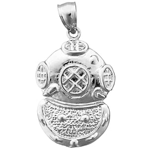 Rhodium Plated 925 Sterling Silver Scuba Diver Helmet Pendant