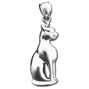 Rhodium Plated 925 Sterling Silver Ancient Egyptian Cat Pendant