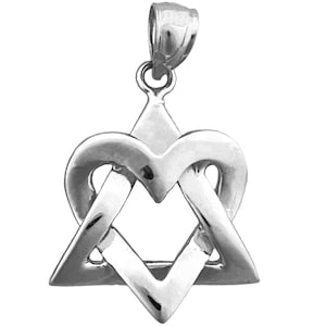 Rhodium Plated 925 Sterling Silver 3D Heart Star of David Pendant