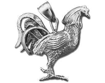 Rhodium Plated 925 Sterling Silver Rooster Pendant