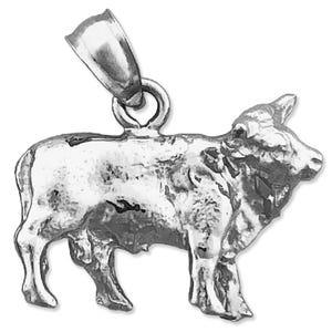 Rhodium Plated 925 Sterling Silver 3D Cow Charm