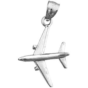 Rhodium Plated 925 Sterling Silver Jetliner Airplane Charm