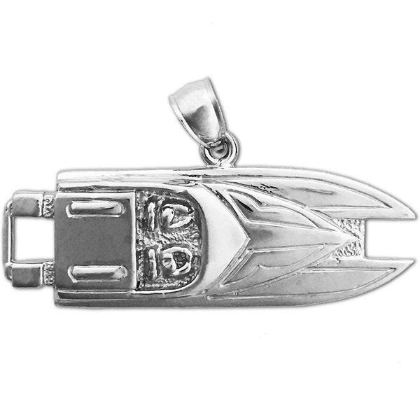 Rhodium Plated 925 Sterling Silver 36MM Two Seater Speed Boat Pendant