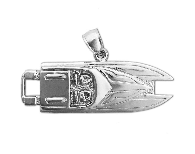 Rhodium shops Plated 925 Sterling Silver 36MM Two Seater Speed Boat Charm Pendant