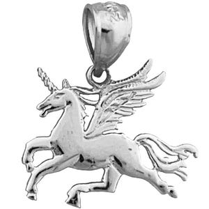 Rhodium Plated 925 Sterling Silver Unicorn with Wings Charm