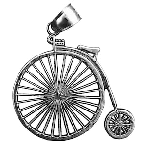 Rhodium Plated 925 Sterling Silver Penny Farthing Bicycle Pendant