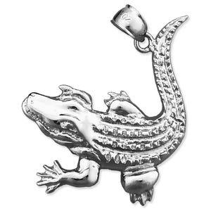Rhodium Plated 925 Sterling Silver Scaly Skin Crocodile Pendant