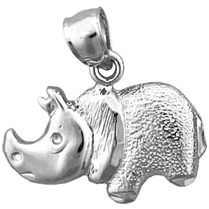 Rhodium Plated 925 Sterling Silver Rhinoceros Charm