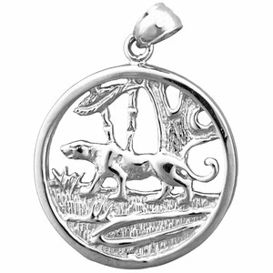 Rhodium Plated 925 Sterling Silver Jaguar Pendant Medallion