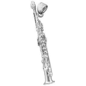 Pingente de saxofone soprano de prata esterlina 925 banhado a ródio