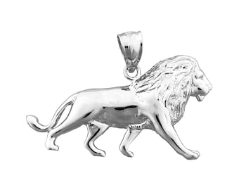 Rhodium Plated 925 Sterling Silver 38MM Lion Pendant