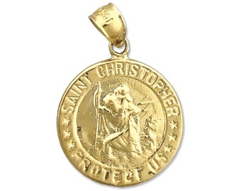 Medallón de San Cristóbal de 18 mm de oro de 14 quilates Protégenos Encanto