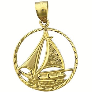14K Gold Encircle Sailboat Pendant