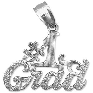 Rhodium Plated 925 Sterling Silver #1 Grad Charm