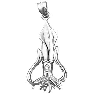 Rhodium Plated 925 Sterling Silver Squid Pendant