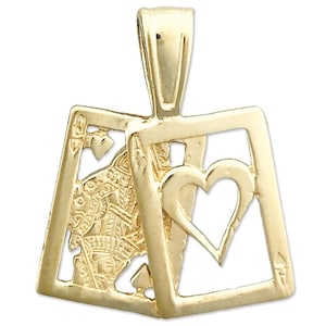 14K Gold Ace Queen of Hearts Playing Cards Pendant Slide