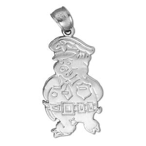Rhodium Plated 925 Sterling Silver Police Piggy Pendant