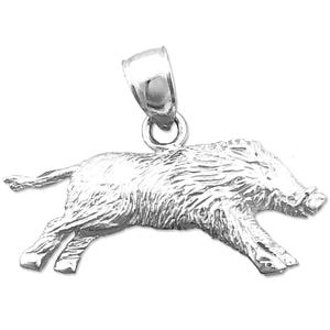 Rhodium Plated 925 Sterling Silver Boar Pendant