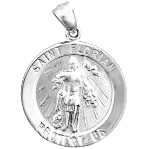 Ciondolo San Floriano in argento sterling 925 placcato rodio