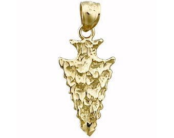 14K Gold 3D Hammered Arrowhead Western Charm