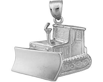 Rhodium Plated 925 Sterling Silver Bulldozer Pendant