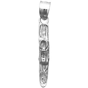 Rhodium überzogene 925 Sterlingsilber-3D-Schnee-Ski-Brett-Charme
