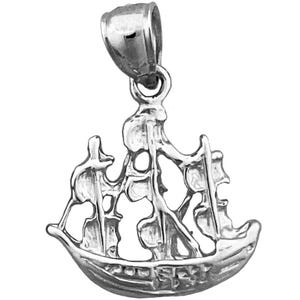 Rhodium Plated 925 Sterling Silver Sailing Pirate Ship Charm