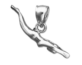 Rhodium Plated 925 Sterling Silver 3D Female Swimmer Charm