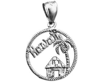 Ciondolo Hawaii con capanna hawaiana in argento sterling 925 placcato rodio