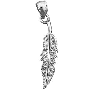 Rhodium Plated 925 Sterling Silver Western Feather Pendant