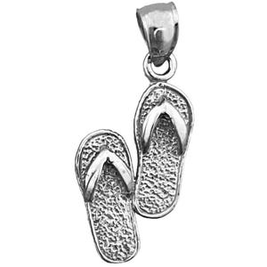 Rhodium Plated 925 Sterling Silver 3D Flip Flops Charm