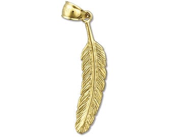 14K Gold Feather Pendant