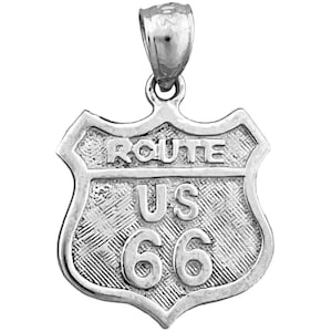 Rhodium Plated 925 Sterling Silver US Route 66 Charm
