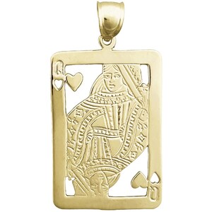 14K Gold 34MM Cutout Queen of Hearts Pendant