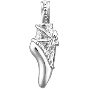 May include: A silver pendant with a decorative design. The pendant has a curved, smooth lower part and a textured upper section with ornate details. A small loop is at the top for a chain.