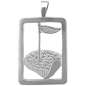 Rhodium Plated 925 Sterling Silver Golf Putting Green Framed Pendant