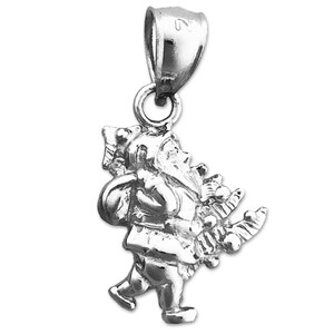 Rhodium Plated 925 Sterling Silver 3D Santa Claus and Christmas Tree Charm