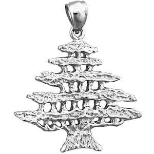 Rhodium Plated 925 Sterling Silver Cedar Tree of Lebanon Pendant