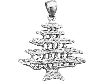 Rhodium Plated 925 Sterling Silver Cedar Tree of Lebanon Pendant
