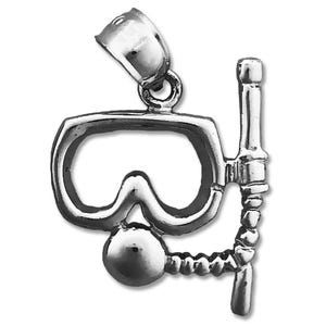 Rhodium Plated 925 Sterling Silver Scuba Snorkel with Mask Charm