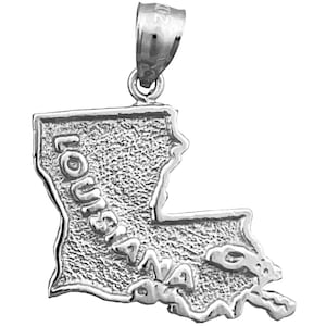 Rhodium Plated 925 Sterling Silver Louisiana State Map Pendant