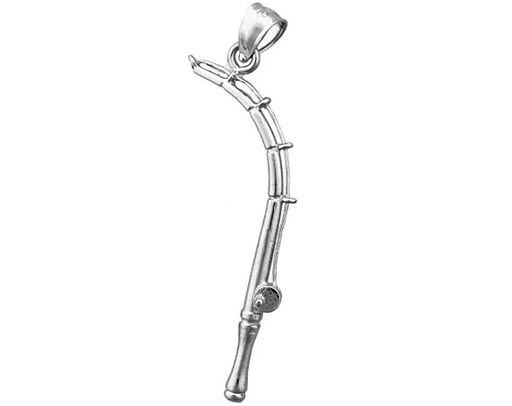 Rhodium Plated 925 Sterling Silver 3D Fishing Rod Pendant 