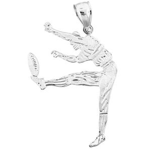 Rhodium Plated 925 Sterling Silver Football Punter Pendant