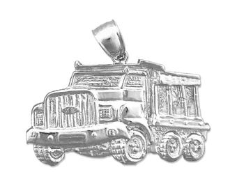 Rhodium Plated 925 Sterling Silver 33MM Dump Truck Pendant