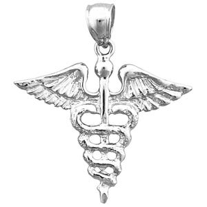 Rhodium Plated 925 Sterling Silver Caduceus Pendant