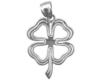Rhodium Plated 925 Sterling Silver Four Leaf Clover Charm