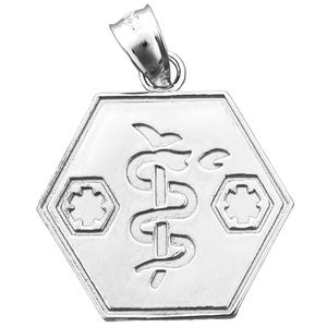 Rhodium Plated 925 Sterling Silver Star of Life with Rod of Asclepius Pendant