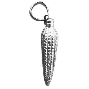 Rhodium Plated 925 Sterling Silver 3D Corn Charm