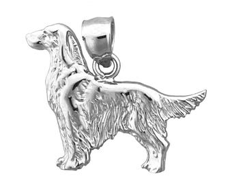 Rhodium Plated 925 Sterling Silver Irish Setter Dog Pendant