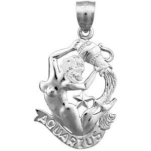 Rhodium Plated 925 Sterling Silver 20MM Zodiac Aquarius Charm